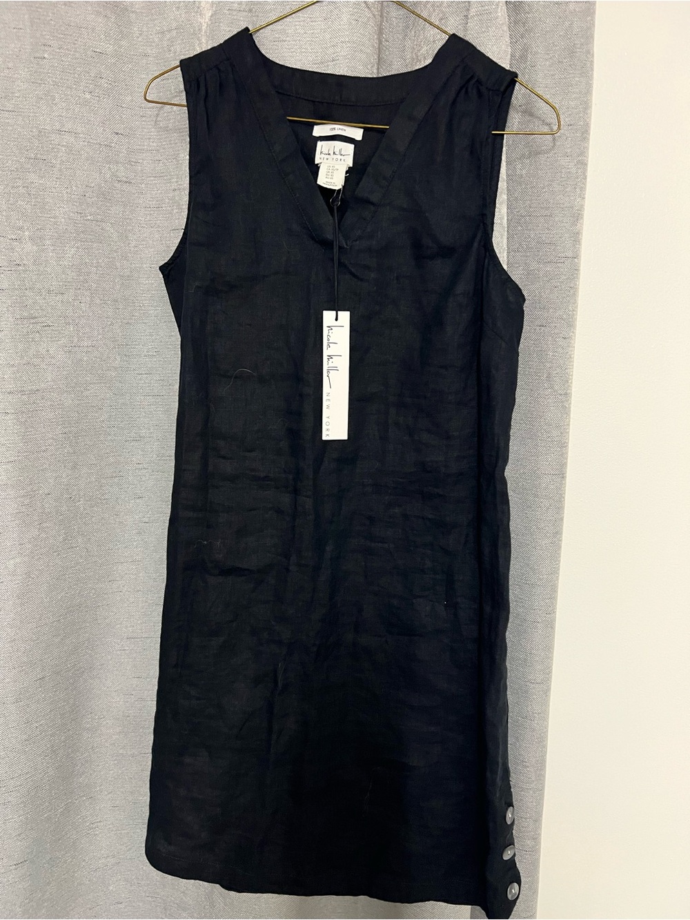 Nicole miller Black Sleeveless V-Neck Linen Dress